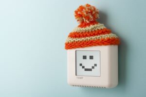 smiley-face-on-thermostat-wearing-a-knit-beanie-with-pompom